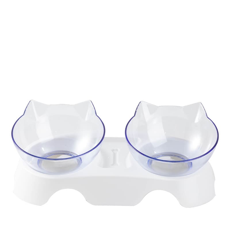 Cat bowl, cat food bowl, cervical vertebra protection cat bowl, cat feeding and drinking water pet transparent double bowl, anti-tip plastic cat bowl 5