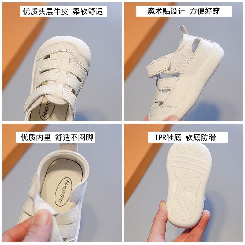 Children's non-slip sandals for early age with velcro, spring 2026 collection, genuine leather, closed toe, soft sole 4