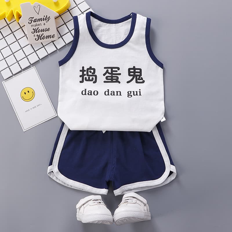 Summer children's T-shirt, shorts, set, thin sling for boys, vest, summer clothing, 0-5 years 5