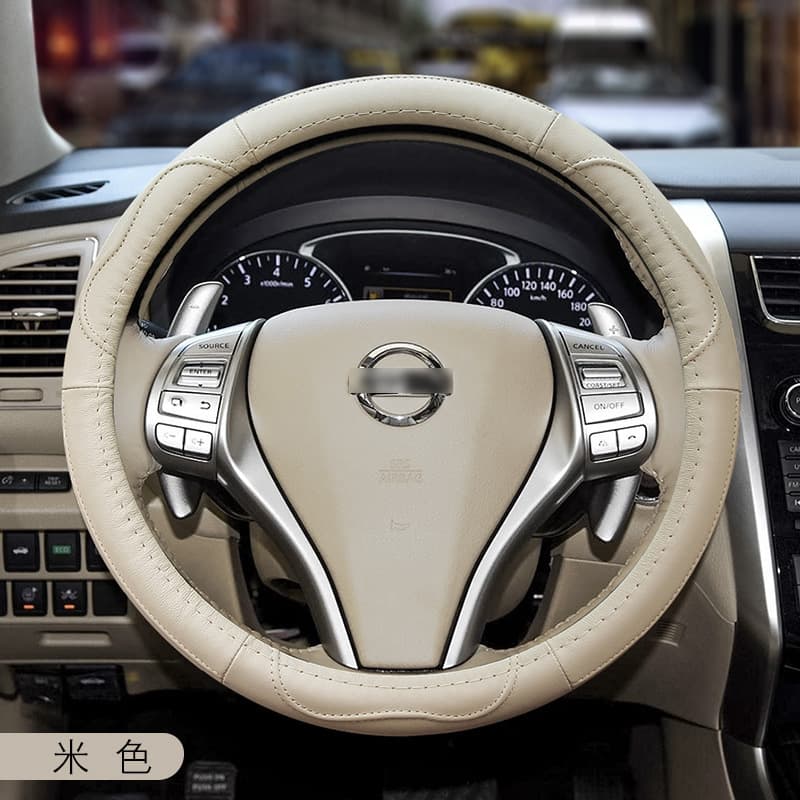 Leather steering wheel sleeve manufacturers wholesale four seasons universal round -type non -slip car put the leather steering wheel cover 3