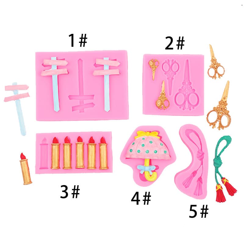 Signboard, scissors, candle, umbrella, acrylic fondant, silicone clay, DIY 1