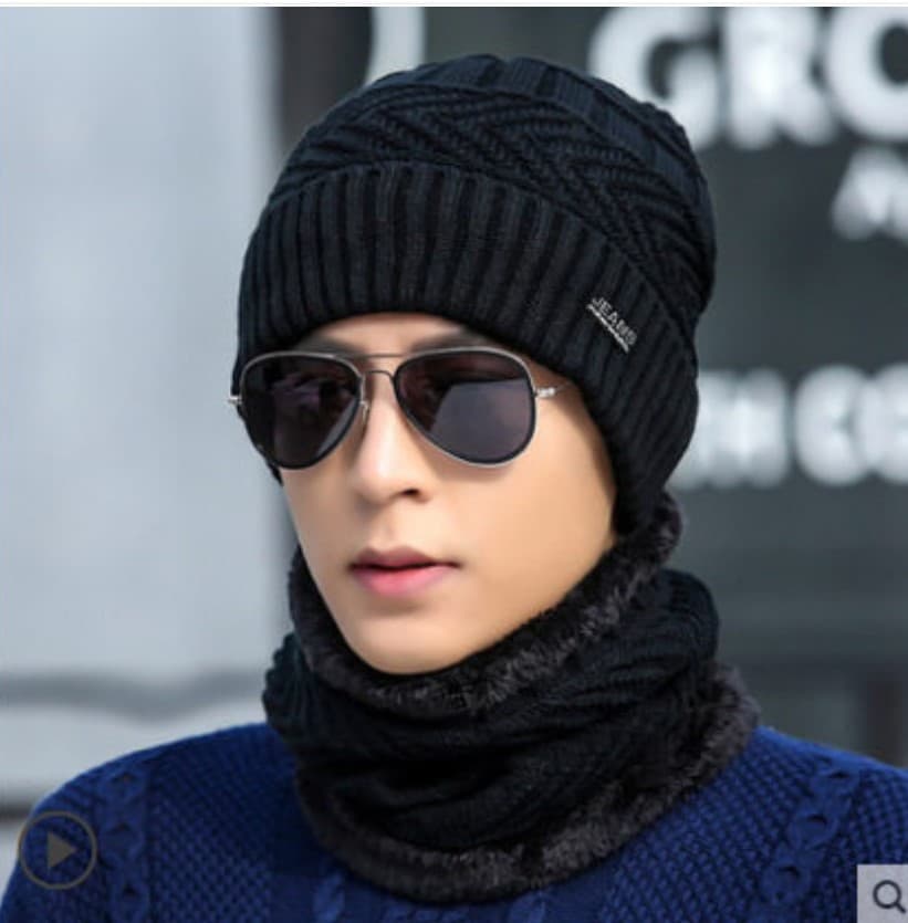 Demi-season keep warm knitted woolen hat, men's winter scarf, increased thickness 3