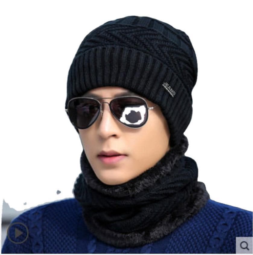 Demi-season keep warm knitted woolen hat, men's winter scarf, increased thickness 5