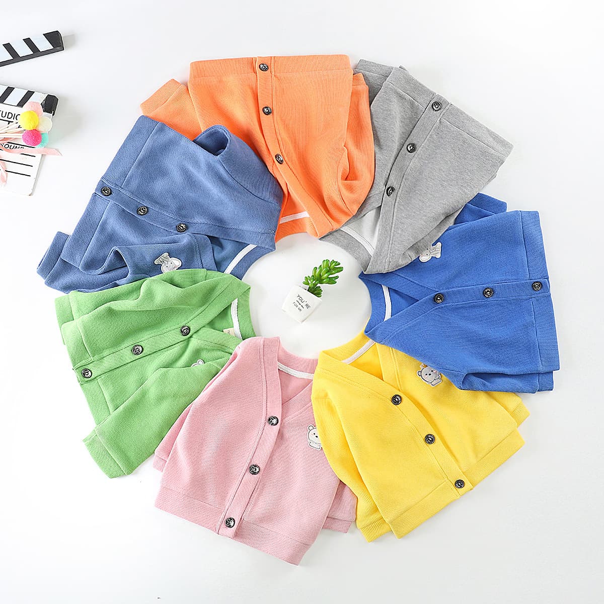 Fleece children's knitted sweater, cardigan for boys girl's, long-sleeve, suitable for spring and autumn, V-neckline 2