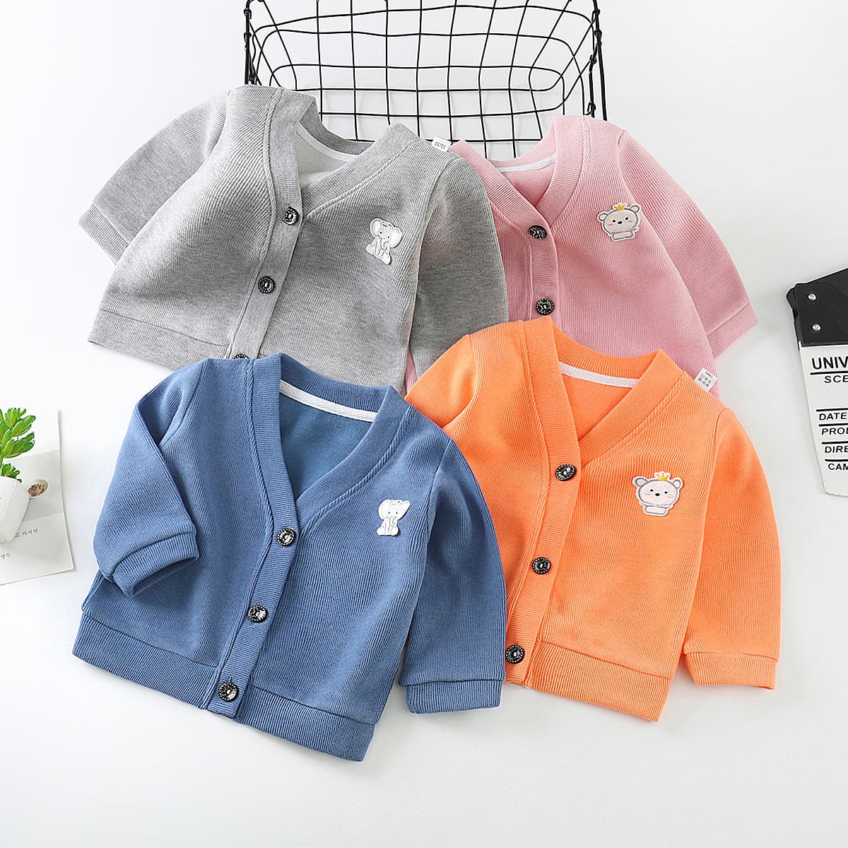Fleece children's knitted sweater, cardigan for boys girl's, long-sleeve, suitable for spring and autumn, V-neckline 4