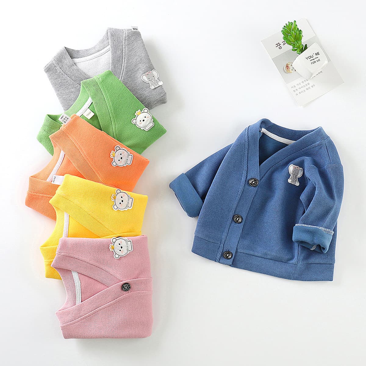 Fleece children's knitted sweater, cardigan for boys girl's, long-sleeve, suitable for spring and autumn, V-neckline