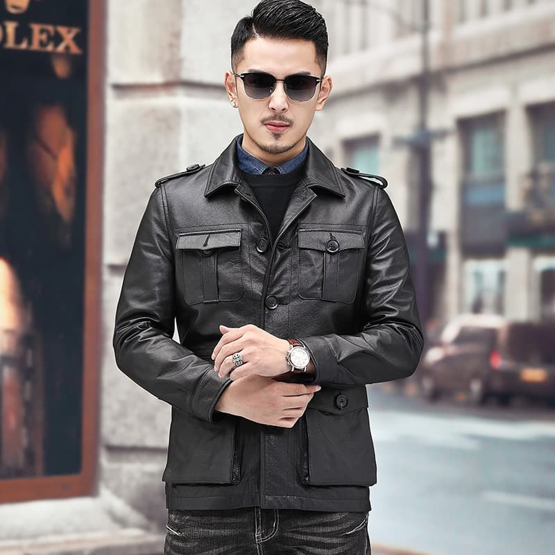Leather short jacket, genuine leather, cowhide, Korean style 2