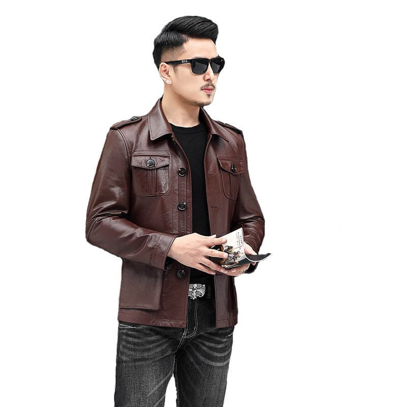 Leather short jacket, genuine leather, cowhide, Korean style 5