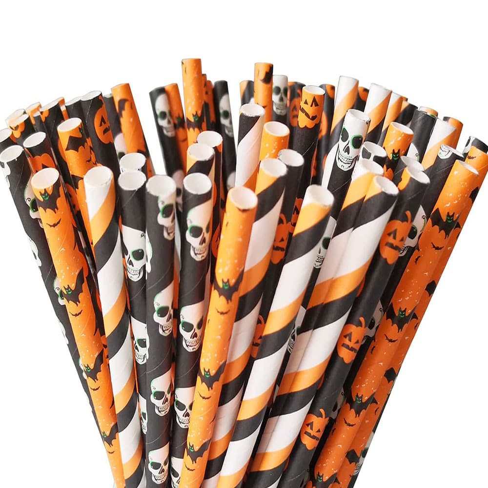 Degradable disposable righteous Ukraine Halloween straws, color skeleton party dessert dessert decorative beverages suction