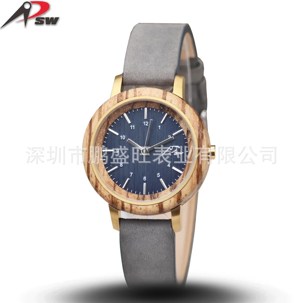 PSW Wooden universal quartz waterproof belt for leisure for men and women, women's watch, genuine leather 1