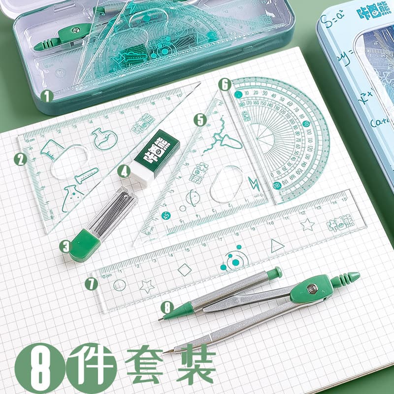 4-Piece Geometry Set - Rulers, Compass, Triangular Board & Protractor for Students 3