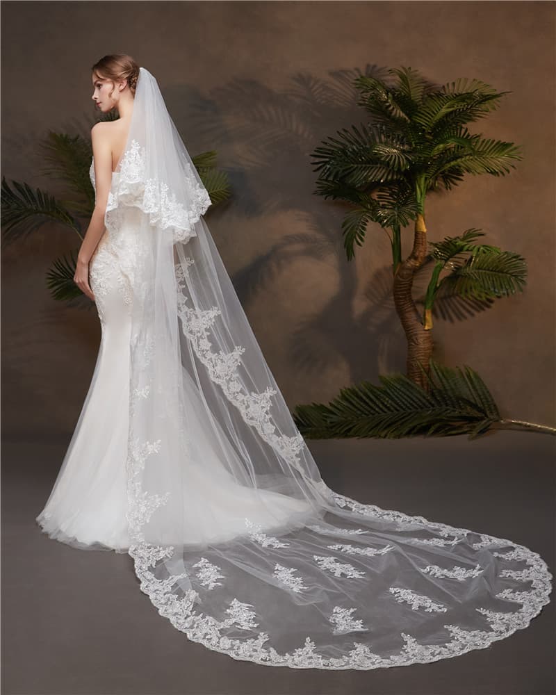 2025 new bridal long tail lace applique 3 meters wedding muzhi veil item number HL80 wedding