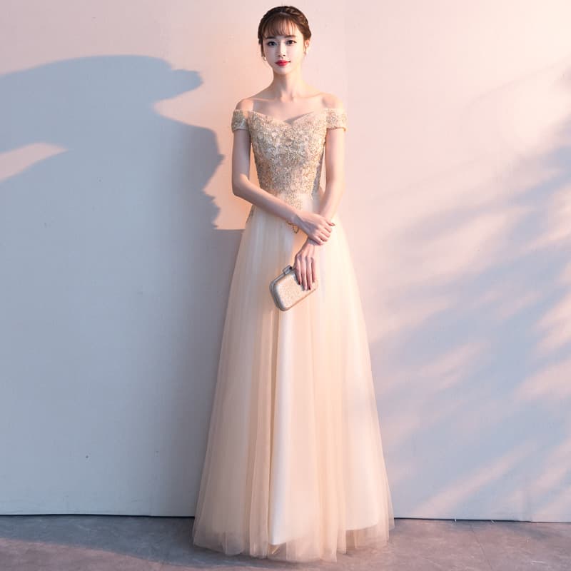 Summer evening dress, long bridesmaid dress, open shoulders