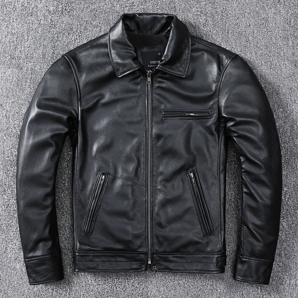 Classic soft leather jacket for leisure, genuine leather, slim fit 1