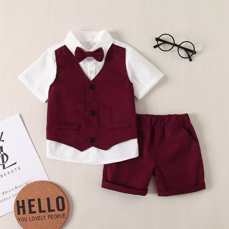 Summer classic suit jacket for boys, children's shirt, vest, dress, set, Korean style 3