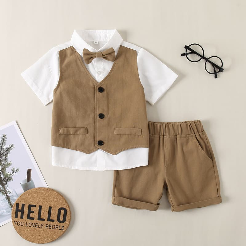 Summer classic suit jacket for boys, children's shirt, vest, dress, set, Korean style 4