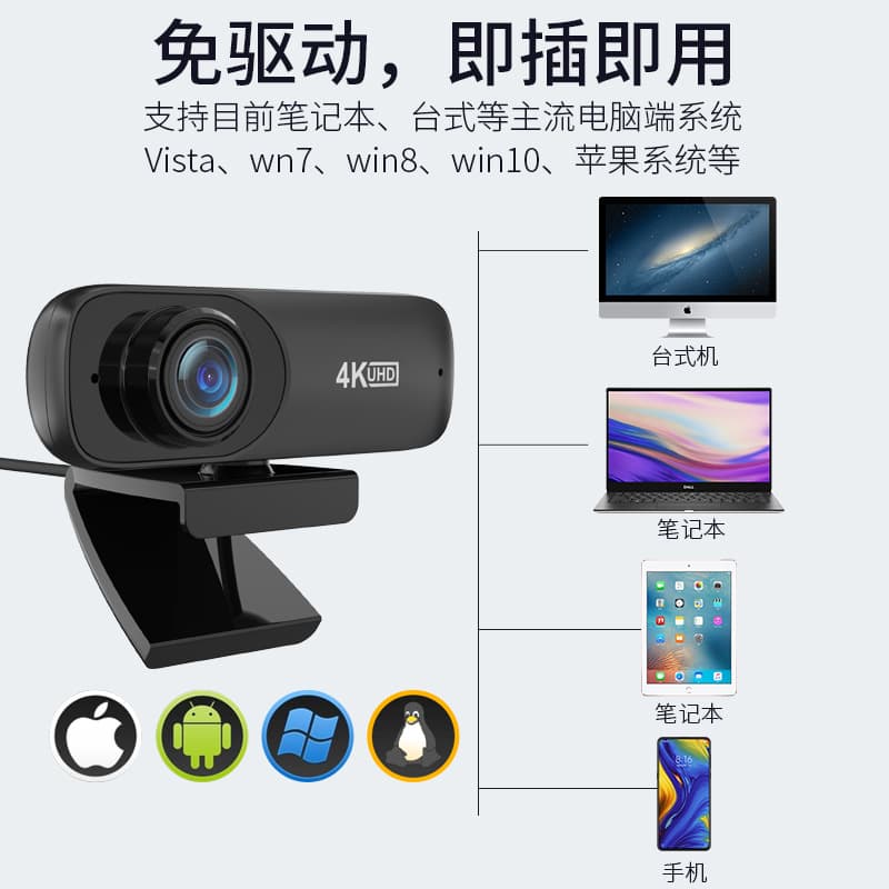 4K conference live broadcast USB class webcam1080p network high -definition computer camera free drive H.264 compression 1