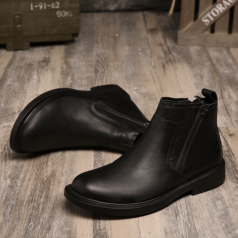 Martens, leather trend retro low boots with zipper English style, Korean style, British style 3