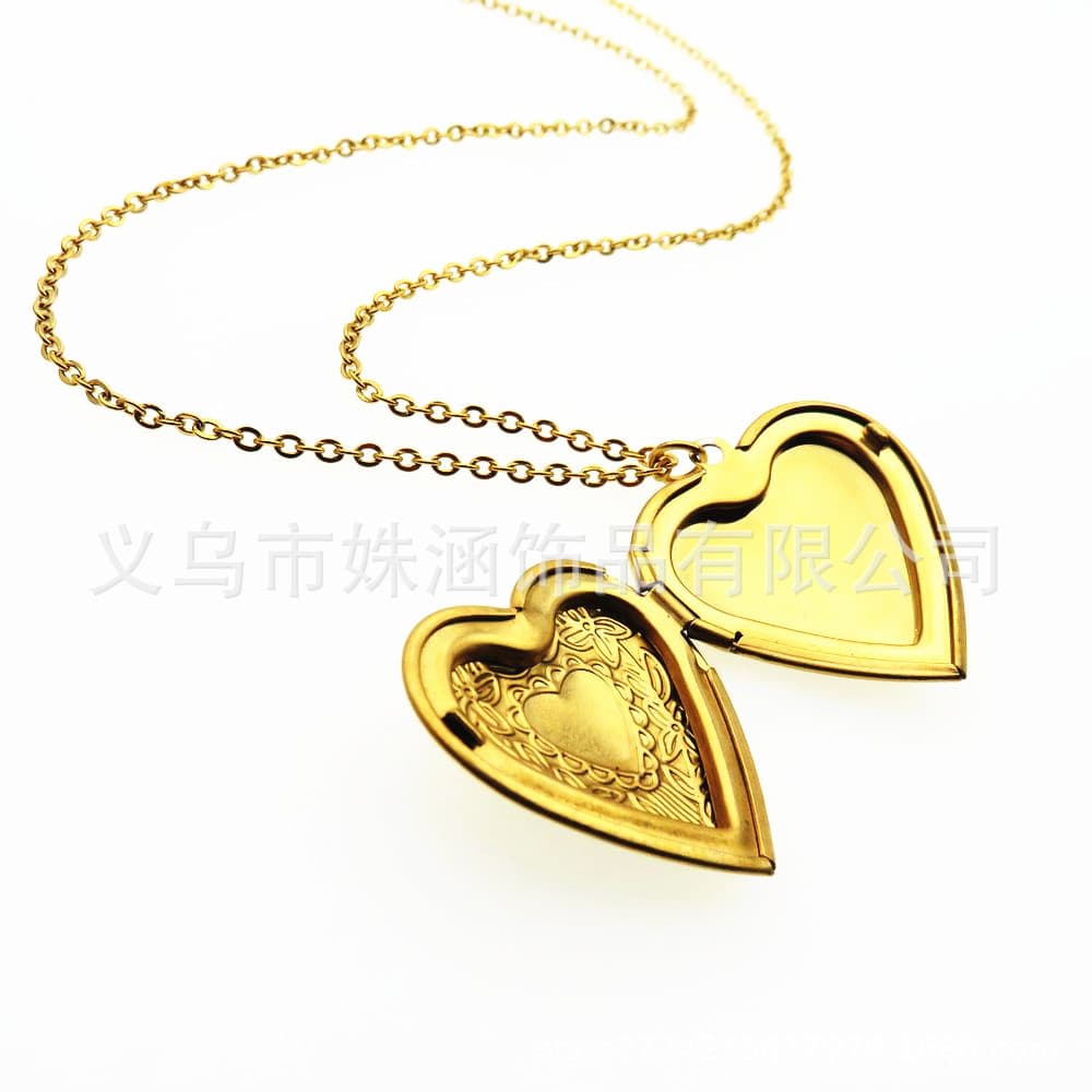 Golden pendant heart shaped stainless steel, perfume, necklace, accessory, style 3