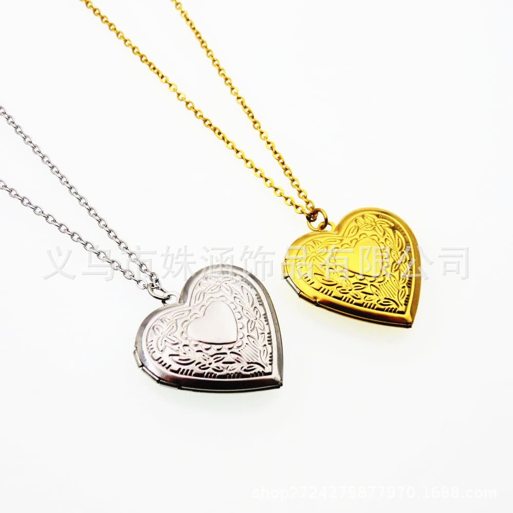 Golden pendant heart shaped stainless steel, perfume, necklace, accessory, style 1