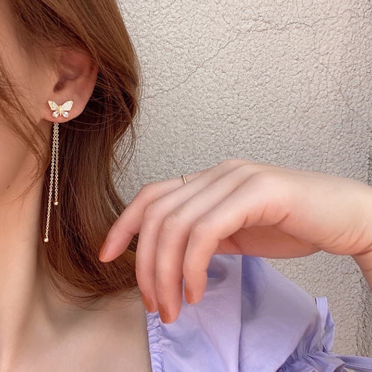 Fresh earrings with tassels, double wear 2