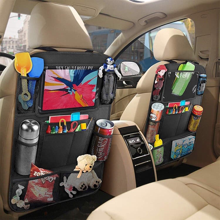Seat, chair, universal storage bag, storage system, hanging organiser for car, free leg movement 2