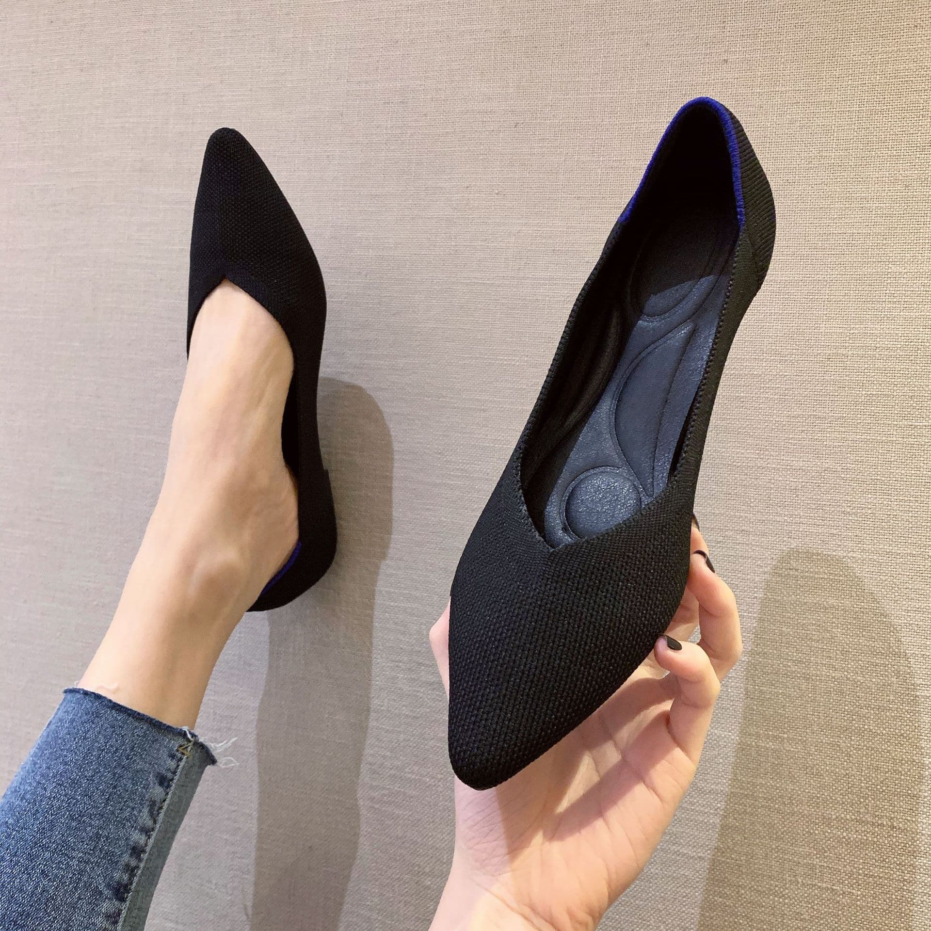 Women's Woven Knit Flat Shoes Pointed Toe Ballet Flats 4