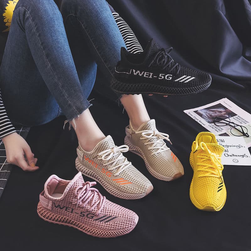 Women's shoes, spring and autumn, versatile breathable casual shoes, Korean sports shoes, women's trendy mesh soft sole flying woven sports 2