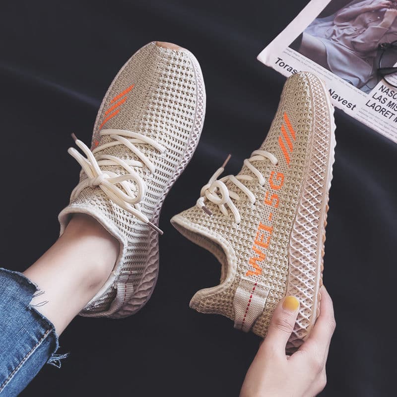 Women's shoes, spring and autumn, versatile breathable casual shoes, Korean sports shoes, women's trendy mesh soft sole flying woven sports 3