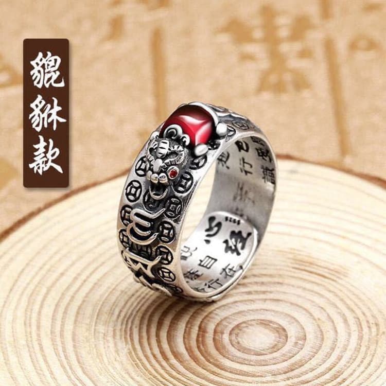 Taiyin Xiaoyu Golden toad King Diamond Heart Scripture Ring Men's Fortune Pomegranate Retro Six Characters Mantra Personality Trends 2