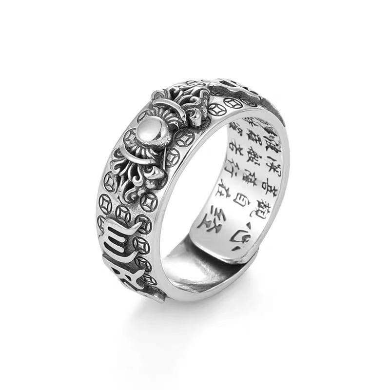 Taiyin Xiaoyu Golden toad King Diamond Heart Scripture Ring Men's Fortune Pomegranate Retro Six Characters Mantra Personality Trends 5
