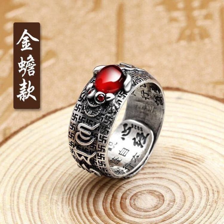 Taiyin Xiaoyu Golden toad King Diamond Heart Scripture Ring Men's Fortune Pomegranate Retro Six Characters Mantra Personality Trends 1