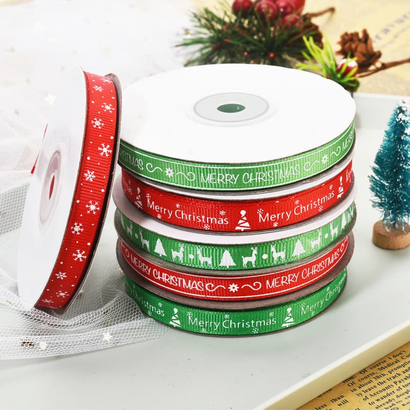Christmas festival decorative ribbon set 1cm small roll gift belt printing logo ribbon printed thread strap 2