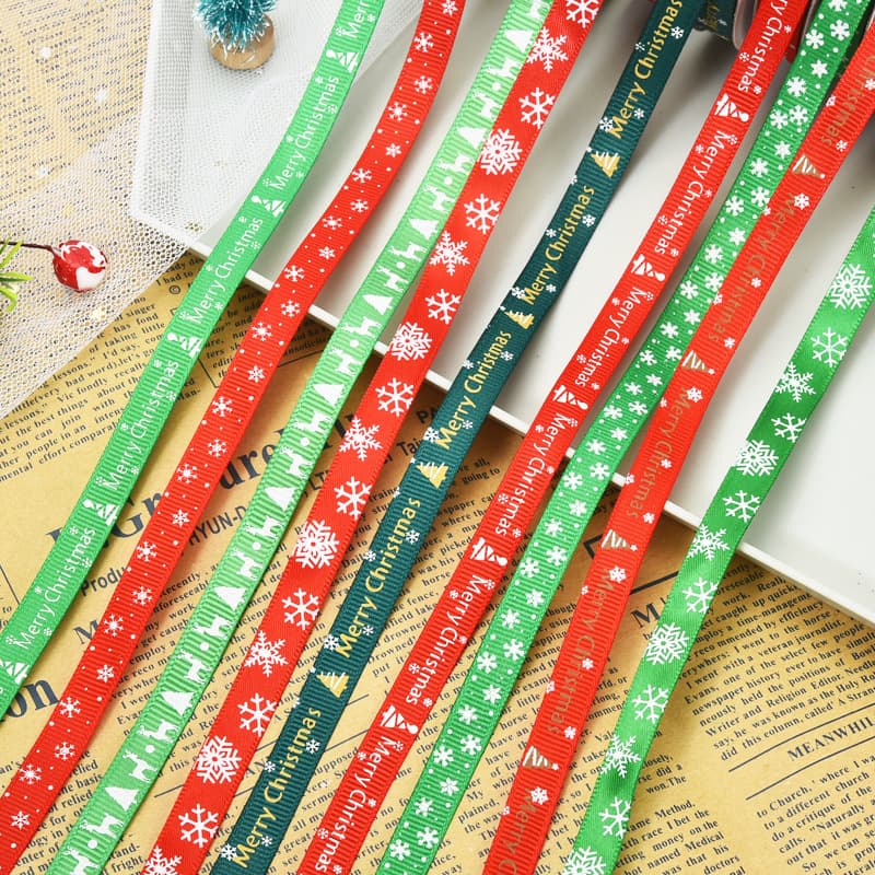 Christmas festival decorative ribbon set 1cm small roll gift belt printing logo ribbon printed thread strap 3