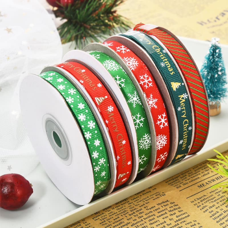 Christmas festival decorative ribbon set 1cm small roll gift belt printing logo ribbon printed thread strap 4