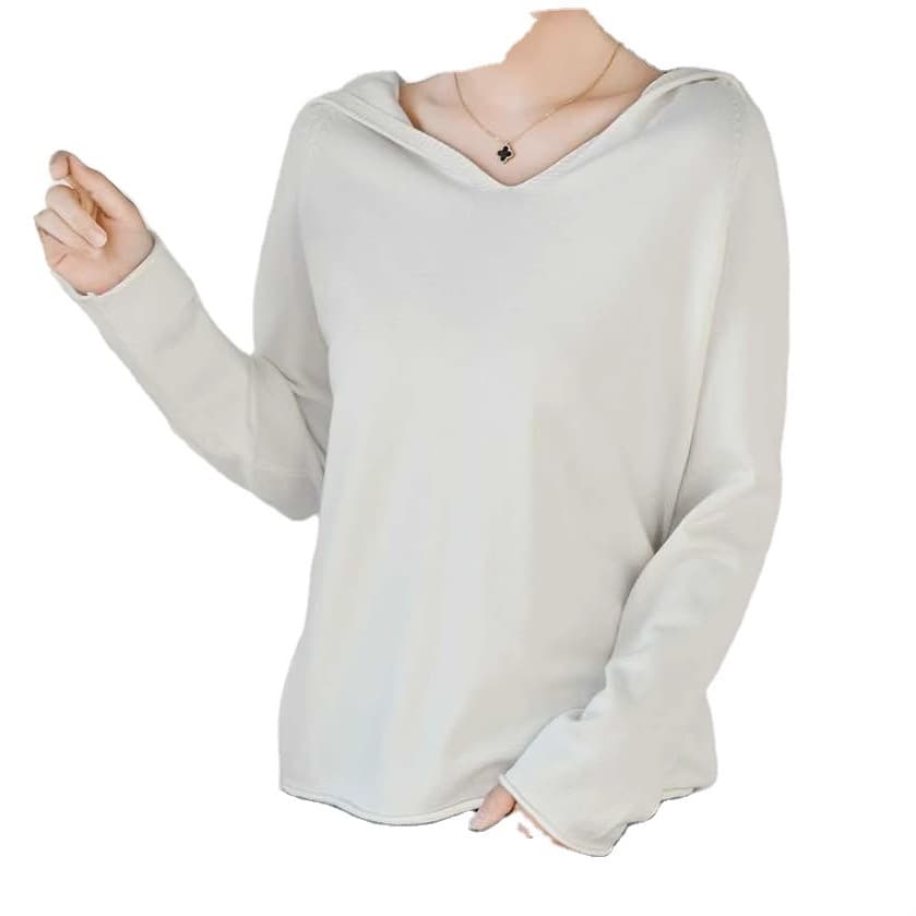 Demi-season knitted long-sleeve, base woolen sweater with hood, oversize, V-neckline 5