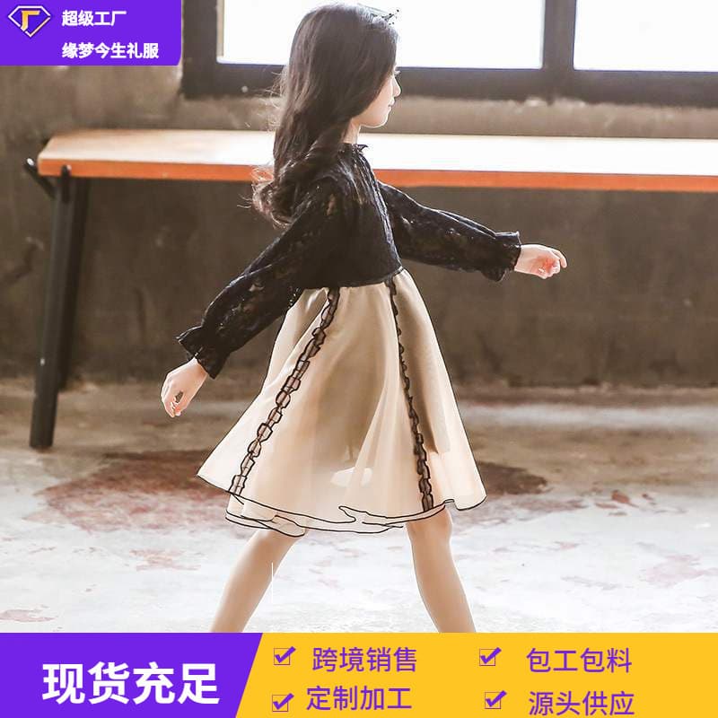 Children's dress, summer long-sleeve, girl's skirt, lace small princess costume, western style, Korean style