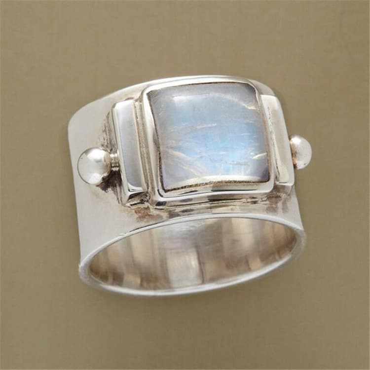(Cross-border trading), fashionable retro organic ring with stone for wedding anniversary, city style, moonstone 1