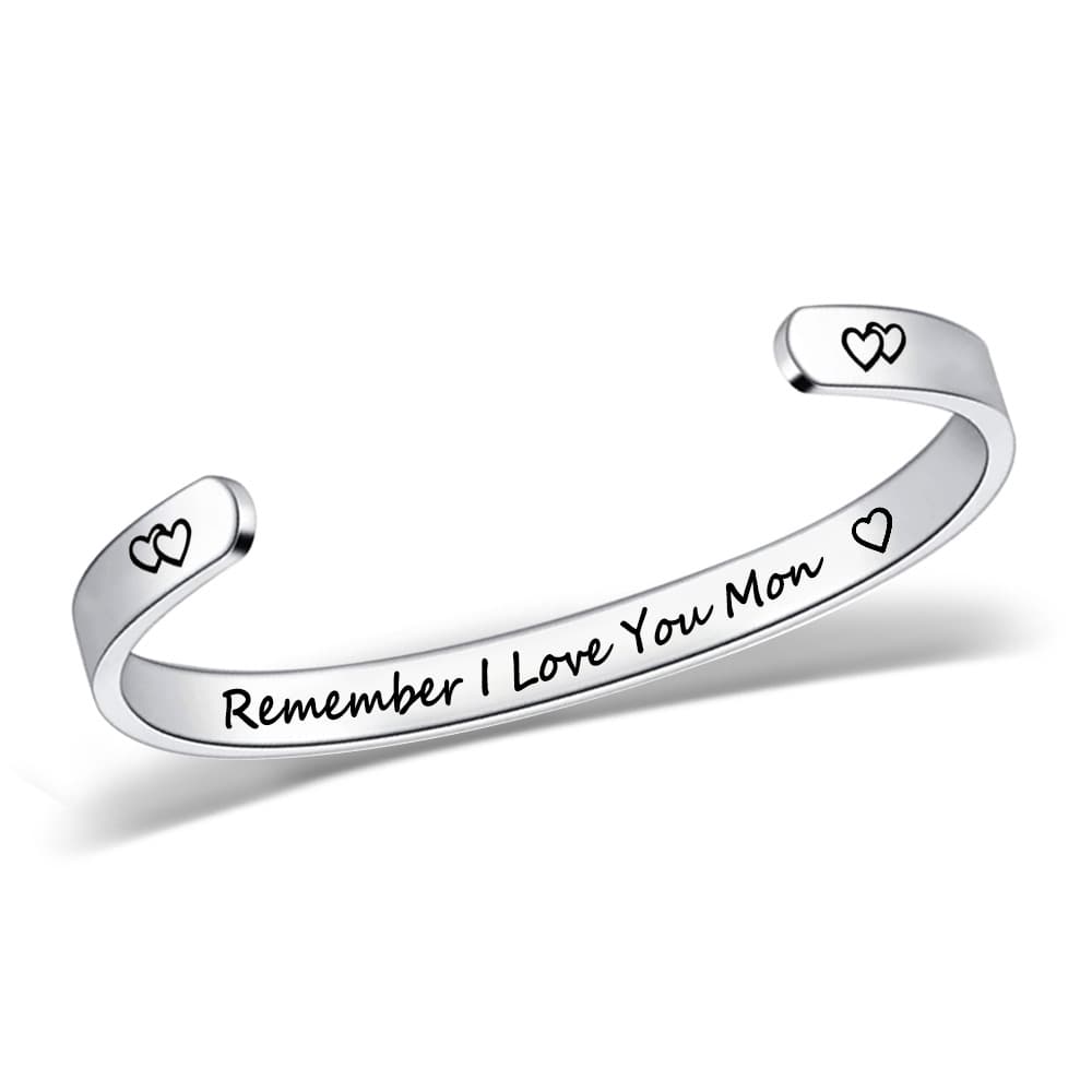 Stainless Steel Open C-Shaped Engraved Bracelet - MOM DAD SON DAUGHTER 2