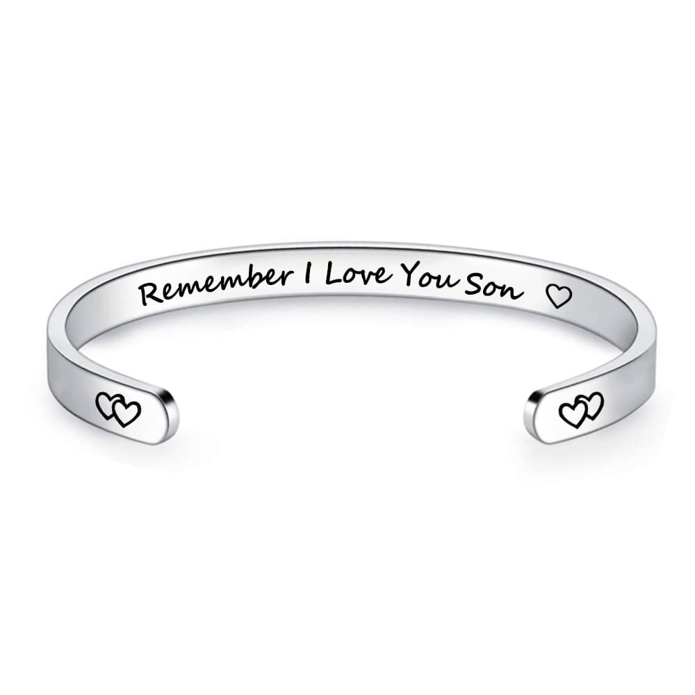 Stainless Steel Open C-Shaped Engraved Bracelet - MOM DAD SON DAUGHTER 5