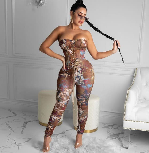 [DA 1972b 2020 tie-waist one-shoulder printed jumpsuit] 2