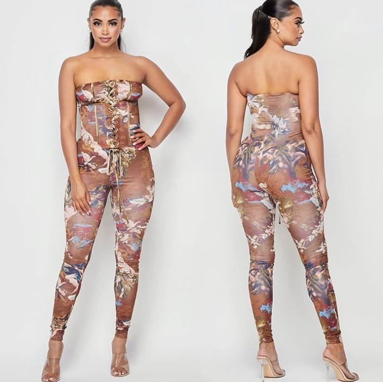 [DA 1972b 2020 tie-waist one-shoulder printed jumpsuit] 1