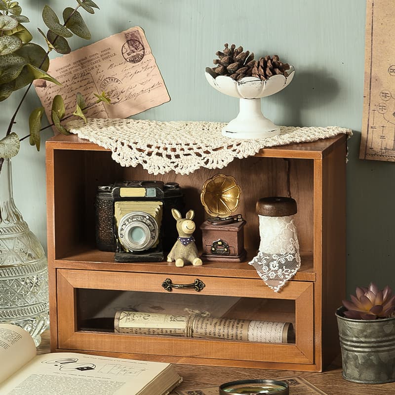 Desktop cosmetics storage box wooden drawer wall -mounted desk debris notes believes in compilation box 1