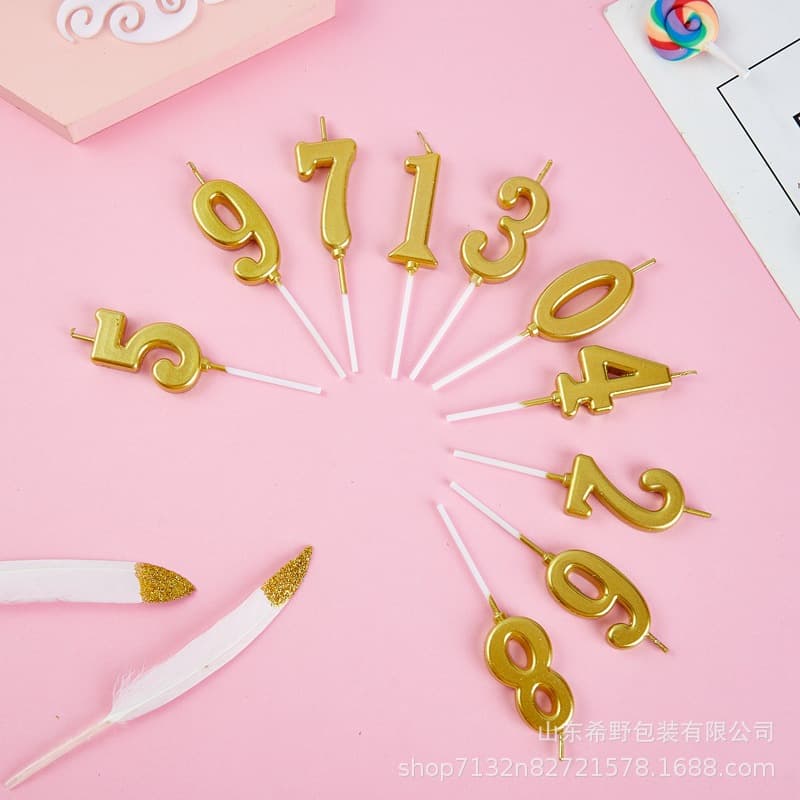 Golden digital candle 0-9 digital birthday candle cake decoration plug-in gold plated candle PVC box free shipping 2