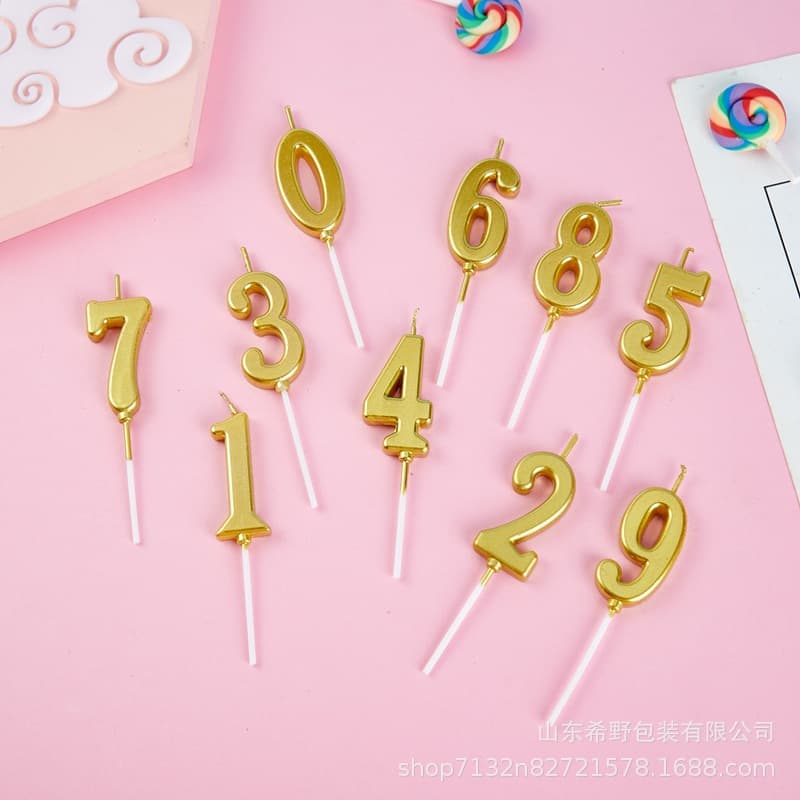 Golden digital candle 0-9 digital birthday candle cake decoration plug-in gold plated candle PVC box free shipping 1