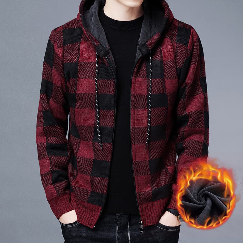 Cardigan with hood, knitted sweater, warm shirt, winter men's jacket for leisure with zipper 2