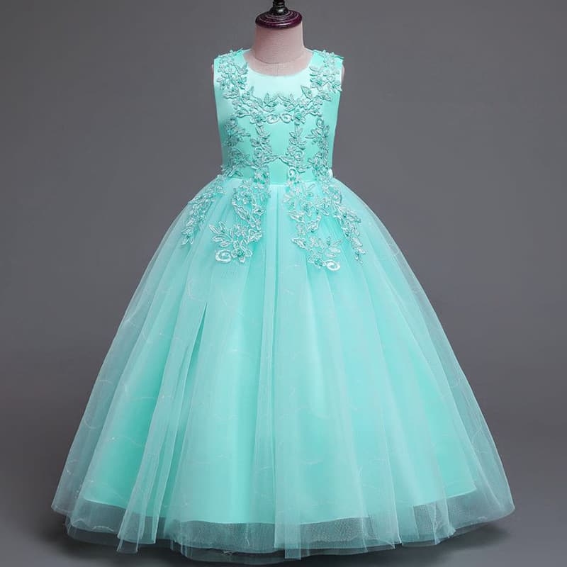 Small princess costume, children's long wedding dress sleevless, evening dress 2