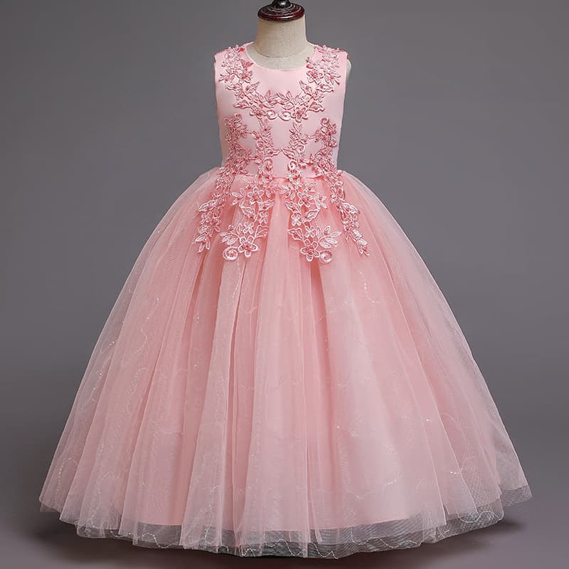 Small princess costume, children's long wedding dress sleevless, evening dress 3