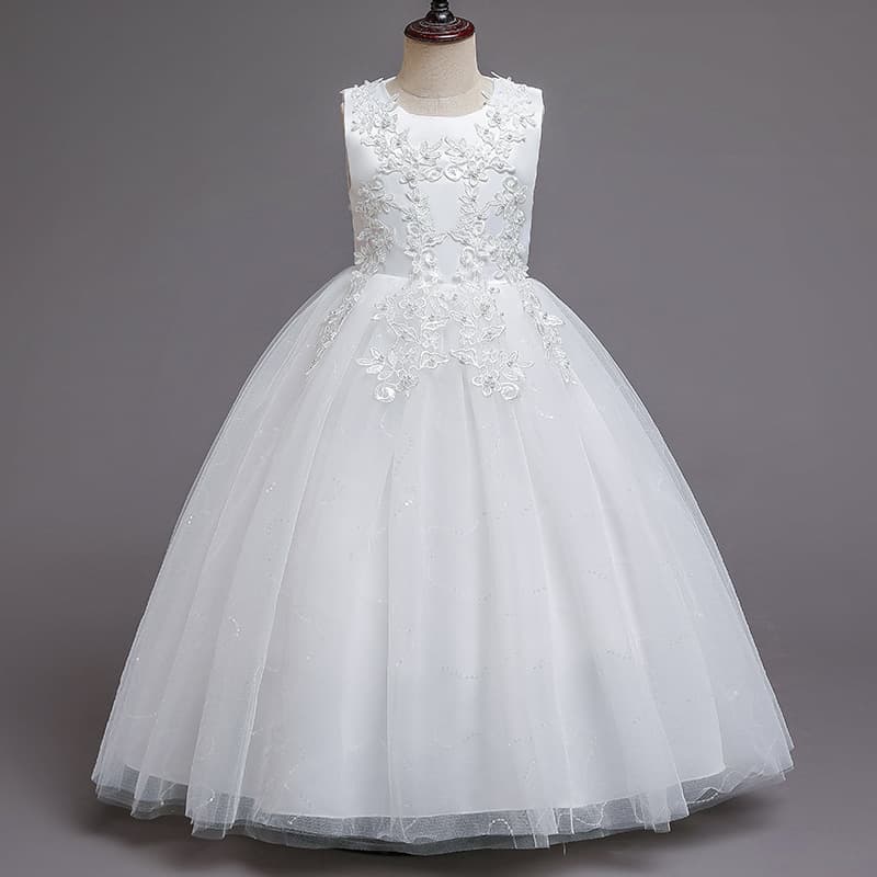 Small princess costume, children's long wedding dress sleevless, evening dress 4