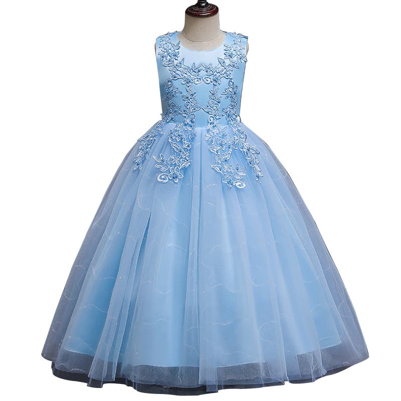 Small princess costume, children's long wedding dress sleevless, evening dress 5
